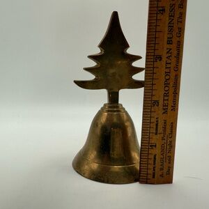 Gold Brass Holiday Bell with Tree Design